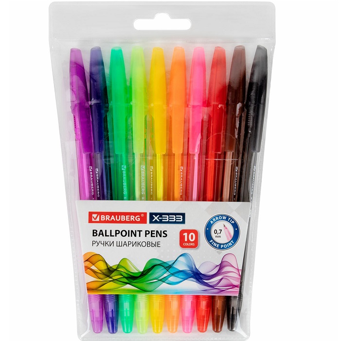 Ручки BRAUBERG X-333, НАБОР 10 ЦВЕТОВ 144251