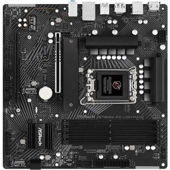 Материнская плата ASRock B760M PG Lightning, LGA 1700, Intel B760, 4xDDR5, 4xSATA, 3xM.2, 1xPCI-E 5.0 x16, 1xPCI-E 3.0 x4, 1xDisplayPort, 1xHDMI, 1x 2