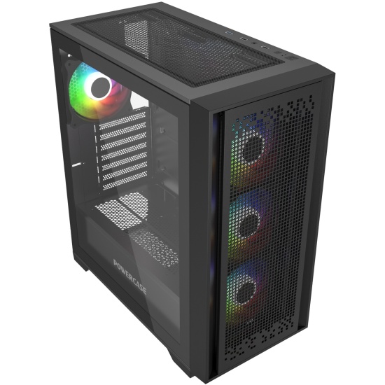 Корпус Powercase ByteFlow Black, Tempered Glass, 4x 120mm ARGB fans, ARGB HUB, чёрный, ATX  (CBFB-A4)