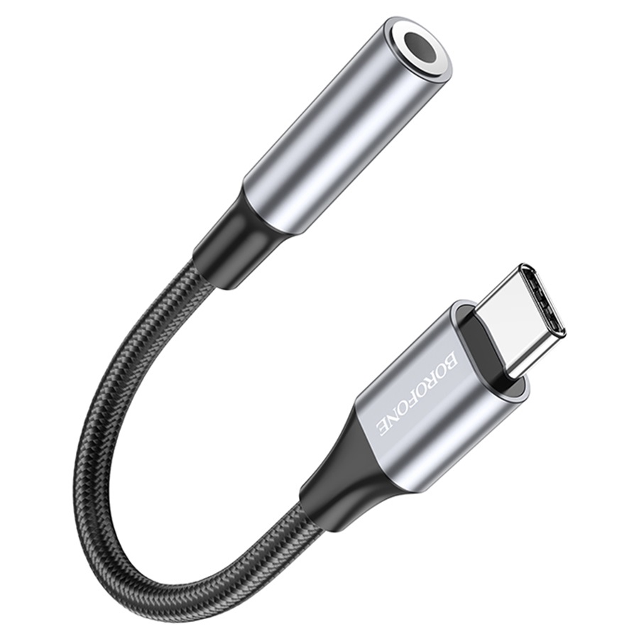 Переходник Jack 3.5 >--> Type-C BOROFONE BV16 metal grey