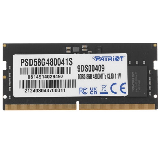 Оперативная память DDR5 8Gb Patriot PSD58G480041S 4800MHz RTL PC5-38400 CL40 SO-DIMM 260-pin 1.1В single rank