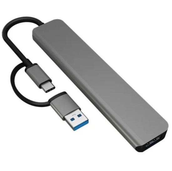 USB Type-C Хаб PERO MH07, USB-С/USB-A TO SD + TF + AUX 3.5 MM + USB-C + USB 3.0 + 3xUSB 2.0, серый