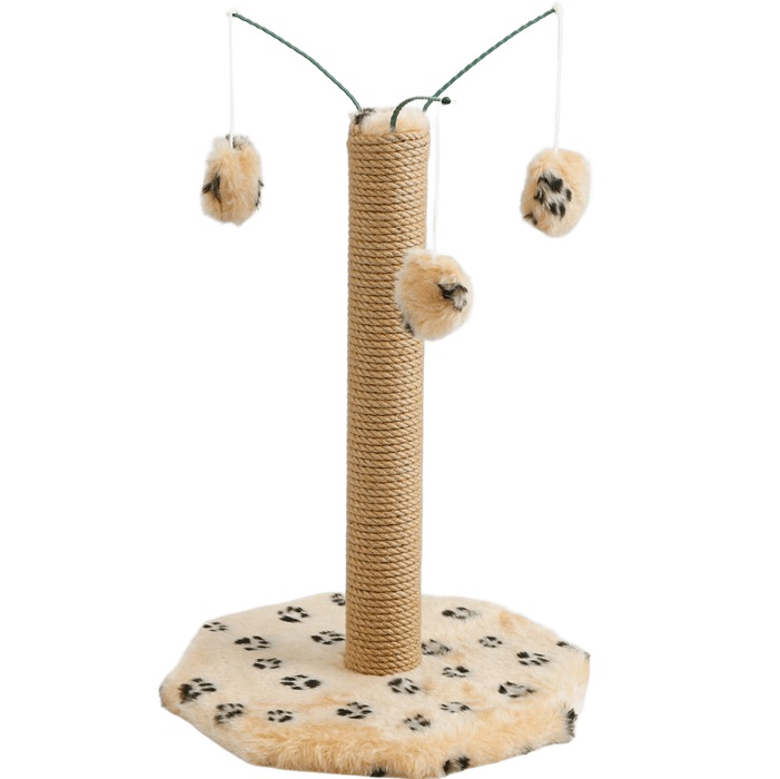 Когтеточка с тремя игрушками, 35 х 35 х 53 см, бежевая с черными лапками 7992735