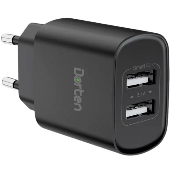 Сетевое ЗУ 2USB 2.4A DORTEN DN206301 Black/Черный, QC