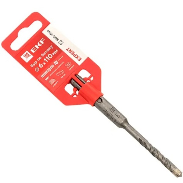 Бур по бетону SDS-plus 6х110 мм (4 резца)(4S спираль) EKF Expert