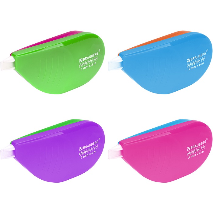 Корректирующая лента BRAUBERG MIX, 5 мм х 6 м, корпус ассорти, блистер, дисплей, 229062