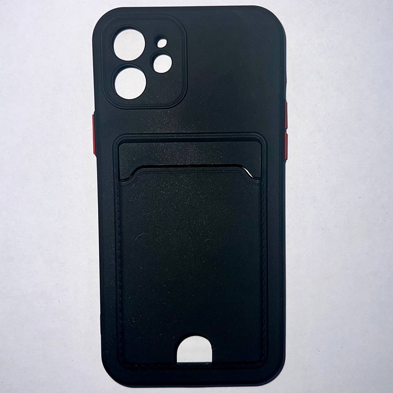 Силиконовый чехол BUTTON для iPhone 12 (Черный) с карманом для пластиковых карт