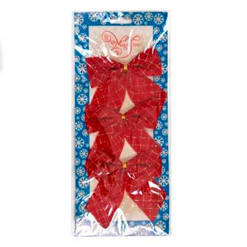 Новогоднее украшение БАНТ Красные с золотой клеткой из полиэст, наб из 3 шт/ 10х10x0,1см арт.82326