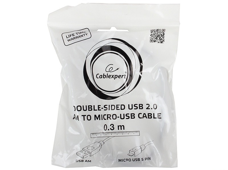 Кабель USB <--> microUSB  0.3м GEMBIRD/CABLEXPERT CC-mUSB2D-0.3M, пакет