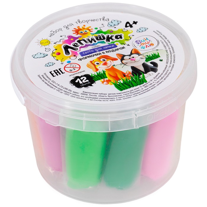 Тесто для лепки 12цв "Лепишка" в ведёрке Фин-ти-Флю Тдл/в-001