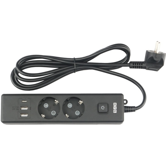 Сетевой удлинитель  1.9м POWER CUBE PC-5B-2M, черный, 2 розетки, с/з, с вык.16А