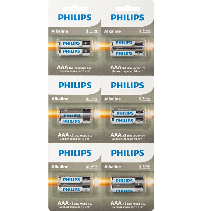 Элемент питания PHILIPS LR03 BL-2*6 отрывной (12/96/288/19584)