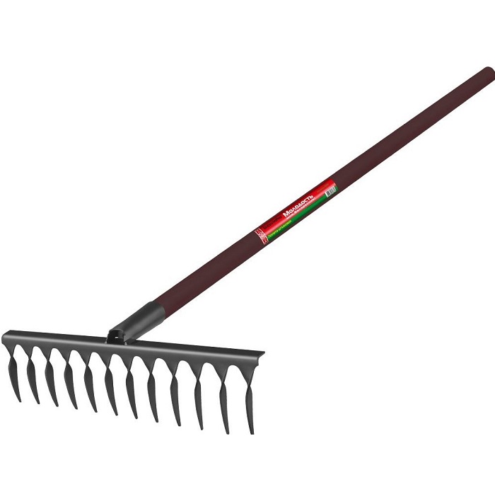Грабли БЦМ МОЛОДОСТЬ МОЯ 1004-12-ч, 400х1300 мм, 12 витых зубьев, деревянный черенок
