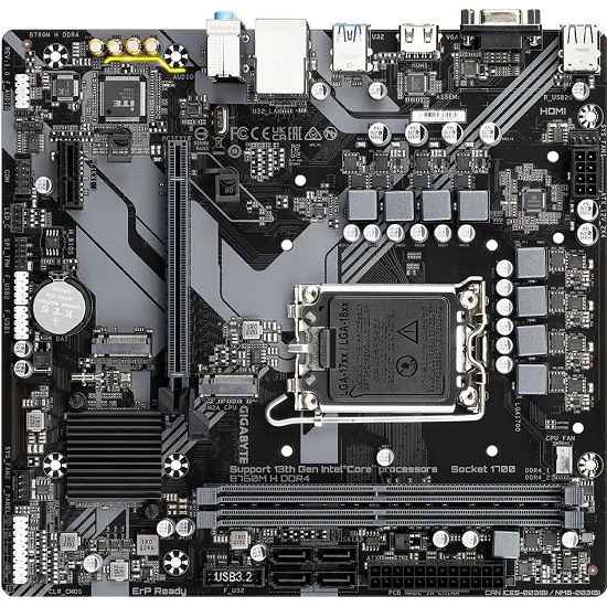 Материнская плата Gigabyte OEM B760M H DDR4, Socket 1700, Intel®B760, 2xDDR4-3200, D-SUB+HDMI, 1xPCI-Ex16, 1xPCI-Ex1, 4xSATA3(RAID 0/1/5/10), 2xM.2, 8
