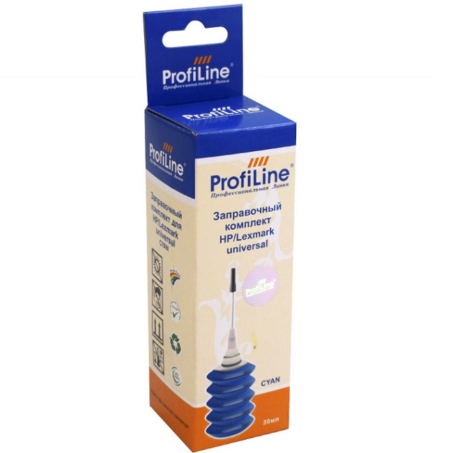 Чернила для принтеров HP/Lexmark PROFILINE Cyan 1*30мл водные