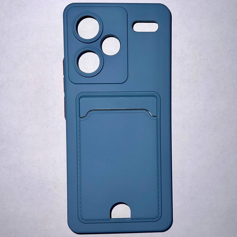 Силиконовый чехол BUTTON для Xiaomi Redmi NOTE 13 PRO Plus серый с карманом для пластиковых карт