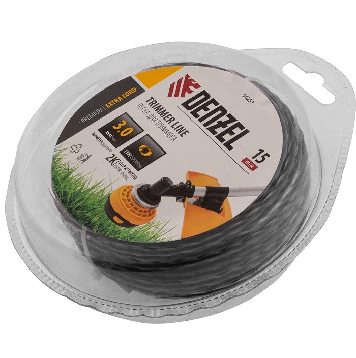 Леска для триммера двухкомпонентная эллипс, 3,0мм х 15м, блистер EXTRA CORD// Denzel 96257