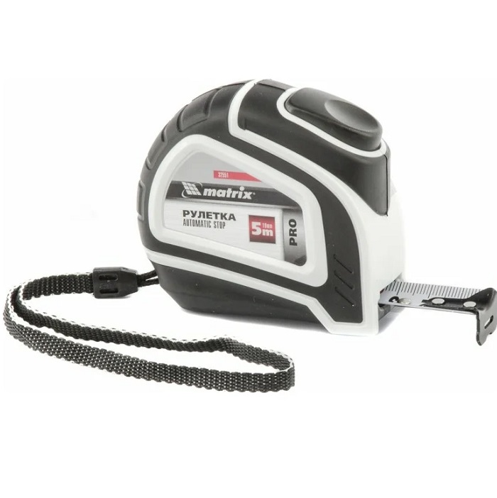 Рулетка Autostop, 5 м х 19 мм MATRIX, двухкомпонентный корпус, автоматическая фиксация, PRO// 32551