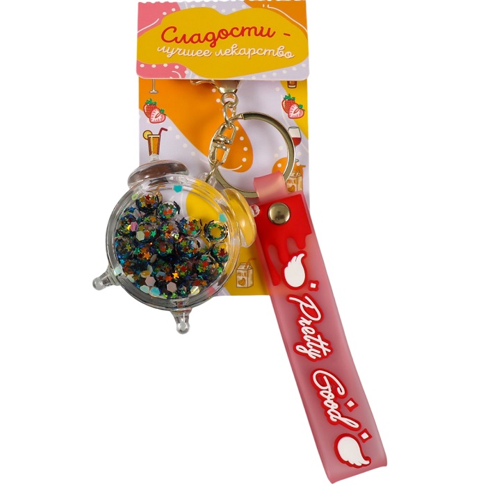 Брелок пластик с карабином, ремешком "Часики" водный с глиттером 5х5х2 см   10498977