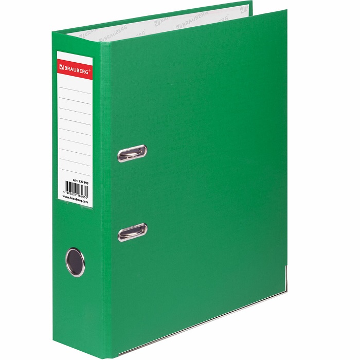 Папка-регистратор BRAUBERG с покрытием из ПВХ, 80 мм, с уголком, зеленая (удв. срок службы), 227193
