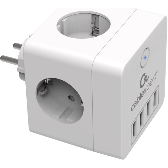 Сетевой фильтр Cablexpert Cube CUBE-4-U4-W, белый, 4 розетки, 16А, 4USB, ур.защиты 2+, коробка