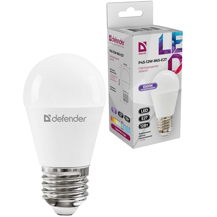 Лампа светодиодная DEFENDER P45 12W/865/E27 шар, холодный дневной