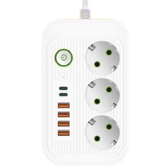 Сетевой фильтр  2.0м DREAM A5, белый, 4USB+2Type-C 3 розетки 10А (181362)