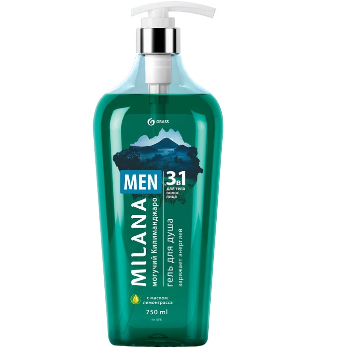 Гель для душа GraSS "Milana MEN Могучий Килиманджаро с маслом лемонграсса" (флакон 750мл) 125782