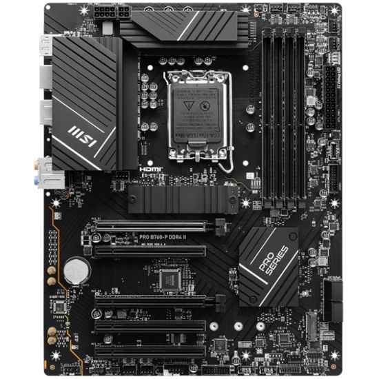 Материнская плата MSI PRO B760-P DDR4 II, LGA 1700, Intel B760, 4xDDR4, 4xSATA, 2xM.2, 1xPCIe 4.0 x16, 1xPCIe 4.0 x4, 3xPCIe 3.0 x1, 1xHDMI, 1xDP, 1x 
