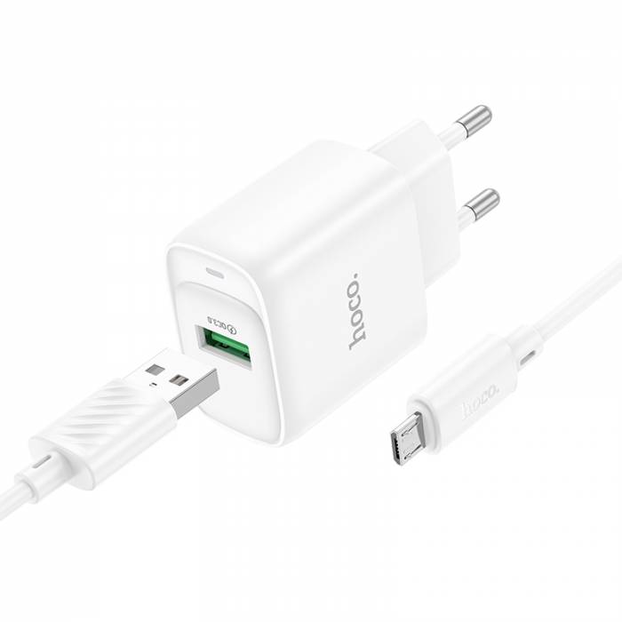 Сетевое ЗУ 1USB HOCO C140A Smart, белый, USB - microUSB, PD18Вт, QC3.0
