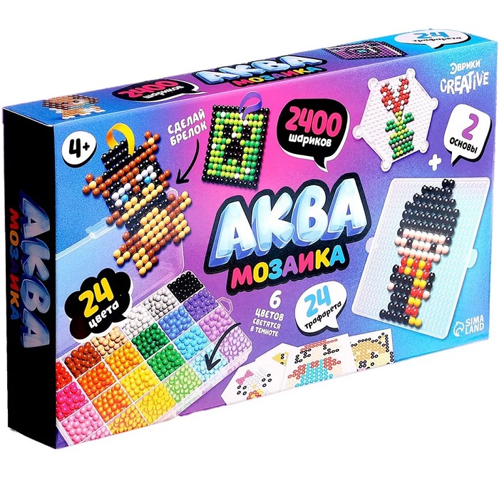 Аквамозаика «Новогодний набор», 2400 шариков, 24 фигурки 10326543