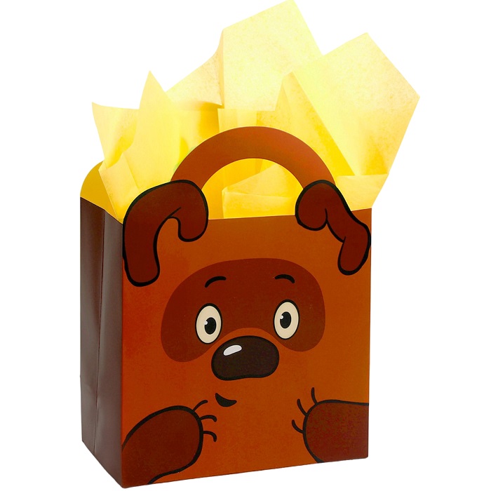 Пакет Винни-Пух с упаковочной бумагой тишью, 22х22х12 см 10264265