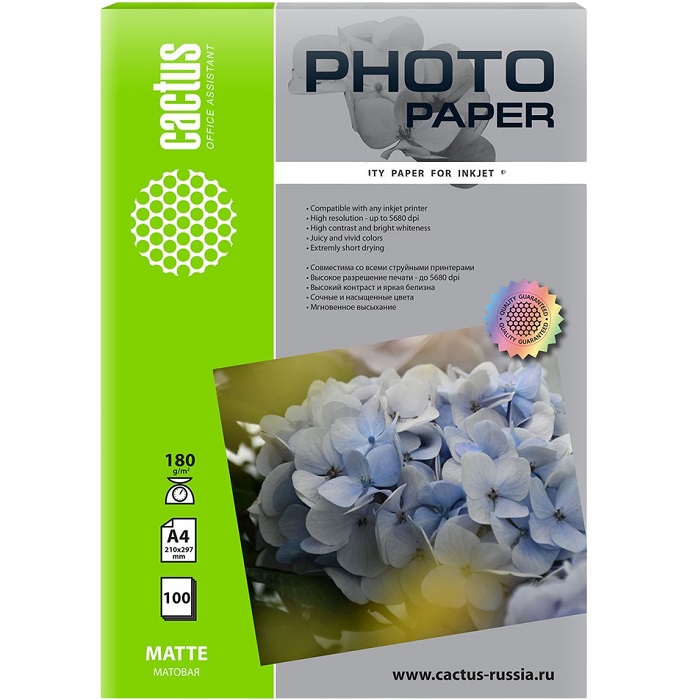 Фотобумага Cactus CS-MA4180100 A4/180г/м2/100л./белый матовое для струйной печати