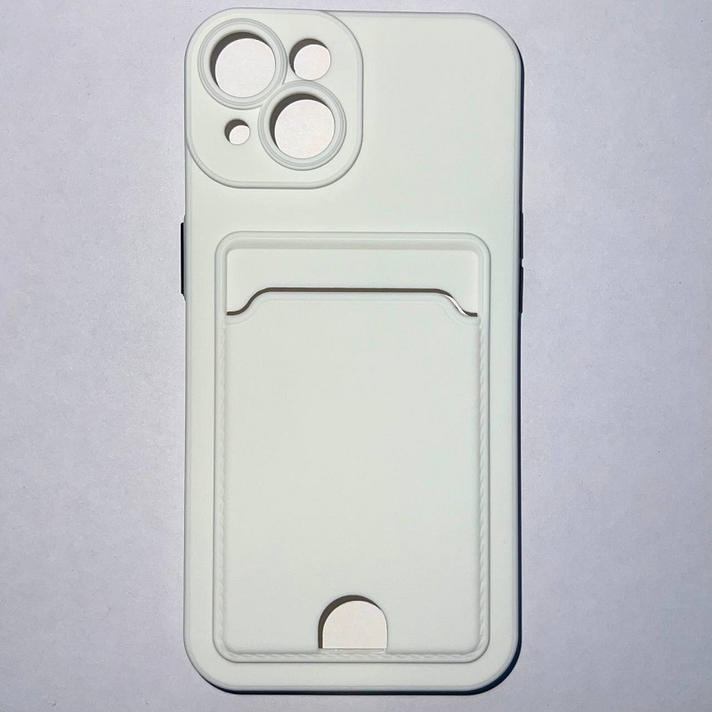 Силиконовый чехол BUTTON для iPhone 14 (Белый) с карманом для пластиковых карт