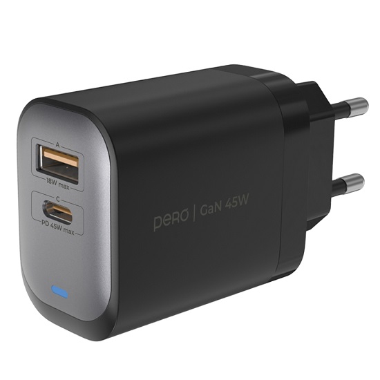 Сетевое ЗУ 1USB/1Type-C PERO TC29 ULTIMATE, серый, 45W
