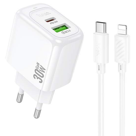 Сетевое ЗУ 1USB/1Type-C HOCO CS55A белое, Type-C-Lighting