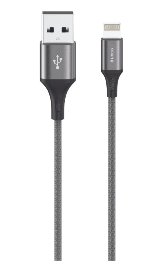 Кабель USB <--> Lightning  1.2м OLMIO BASIC текстильная оплетка, серый
