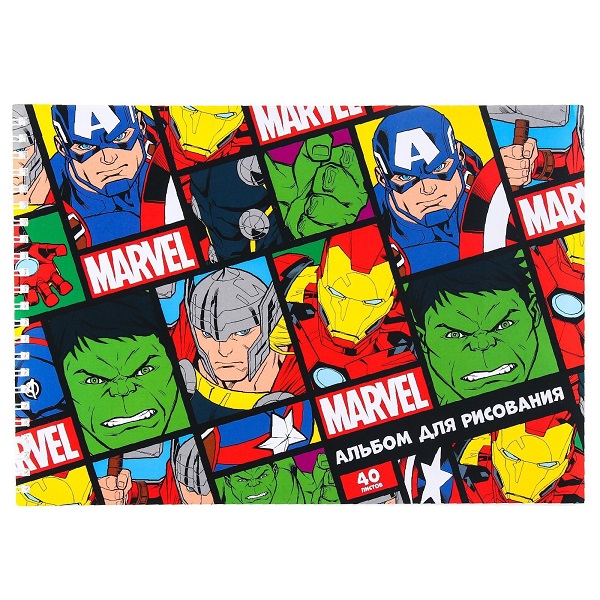 Альбом для рисования на гребне, А4, 40 листов, "Marvel", Мстители 7580759