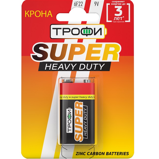 Элемент питания Трофи 6F22 SUPER HEAVY DUTY BL-1 (12/96/6912)