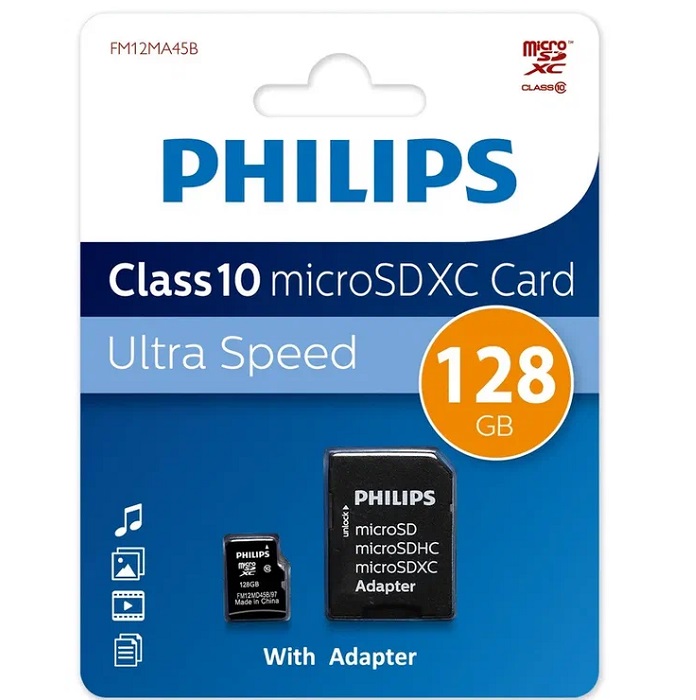 Micro SD 128Gb PHILIPS Class 10 + адаптер SD