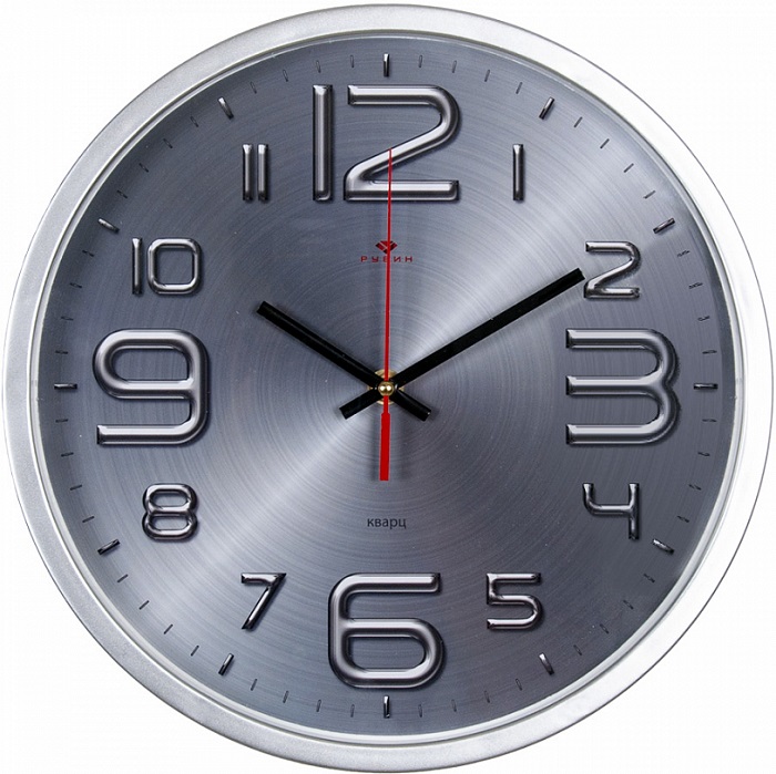 Часы настенные РУБИН "Хром", круг d=30см, корпус серебряный (3027-21)