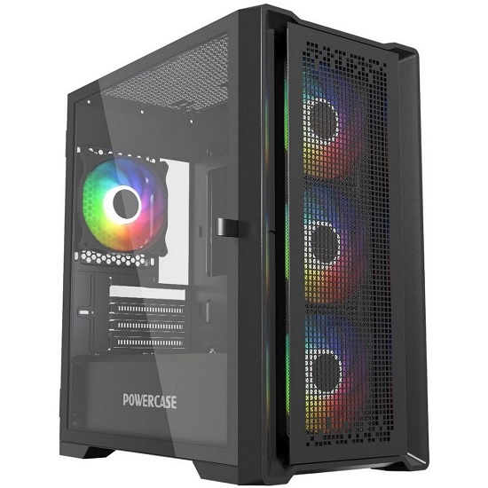 Корпус Powercase ByteFlow Micro Black, Tempered Glass, 4х 120mm ARGB fans, ARGB HUB, чёрный, mATX  (CAMBFB-A4)