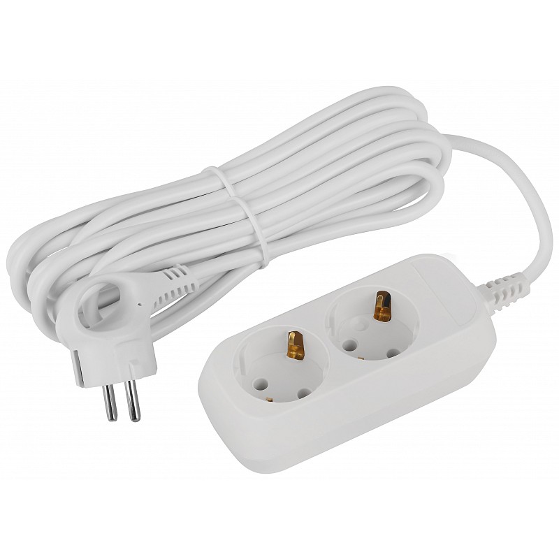 Сетевой удлинитель  5.0м ЭРА Greenline UDL-16-250-E, белый, 2 розетки, с/з ПВС 3x1мм2