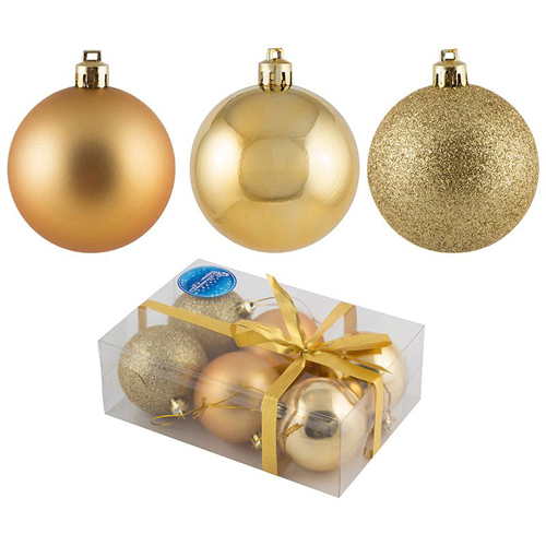 Набор шаров 6 см, 6 шт, золотой (глянец, мат., блеск) PB6-6SMB-G арт.102554