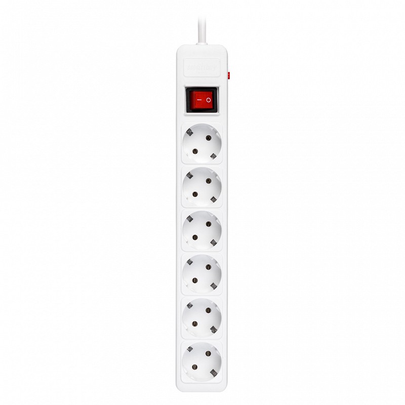 Сетевой фильтр  1.8м SMARTBUY SBSP-6-18-W, белый, 6 розеток, 16А, без з/ш, с з/к, ПВС 3x1.0 мм²