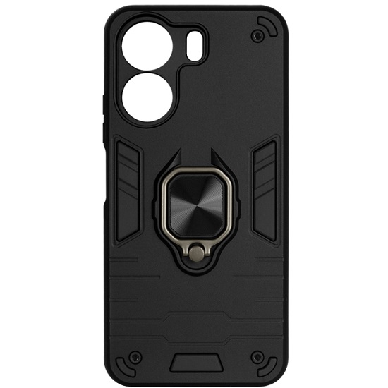 Задняя накладка DF для Xiaomi Redmi 13C/Poco C65 DF xiArmor-08 (black) с кольцом и пластиной для магнитного держателя