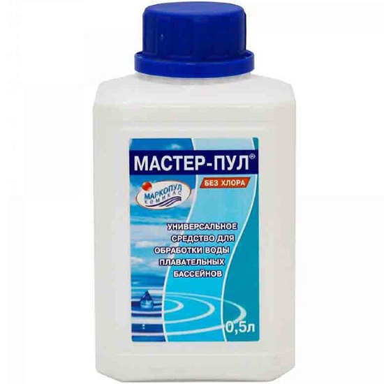 М19, Маркопул Кемиклс, МАСТЕР-ПУЛ, 0,5л бутылка, жидкое безхлорное средство 4 в 1 для обеззараживания и очистки воды