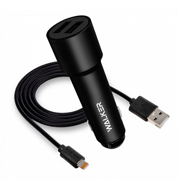 Авто ЗУ 2USB 2.4A WALKER WCR-22 Lightning черное