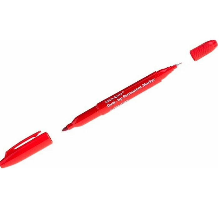 Маркер перманентный 0,8/2,2мм красный, двухсторонний, пулевидный OfficeSpace арт.DPM_1578RD