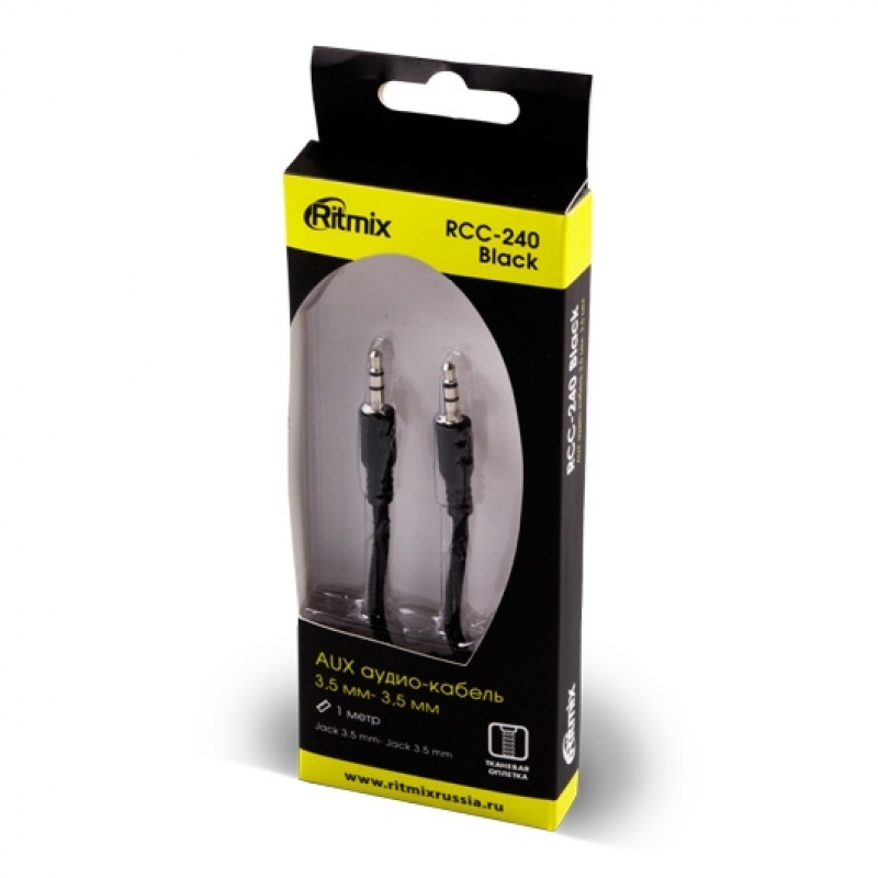 Кабель Jack 3.5 <--> Jack 3.5  1.0м RITMIX RCC-240 черный, в переплете